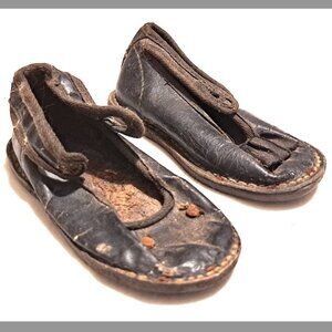 Antique baby child shoes with black straps 5 “ Edwardian original
